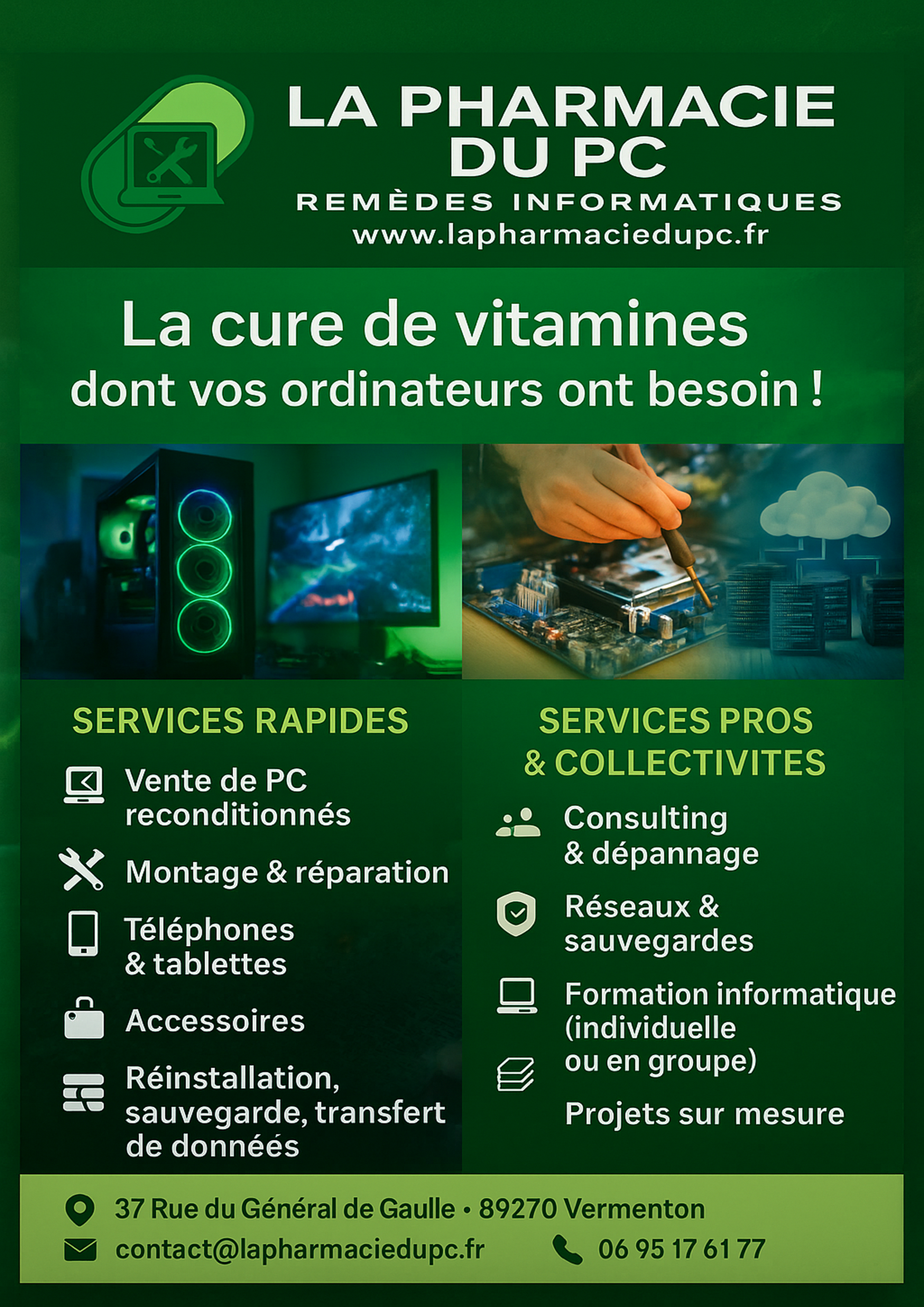 Enseigne La Pharmacie du PC – Remèdes informatiques